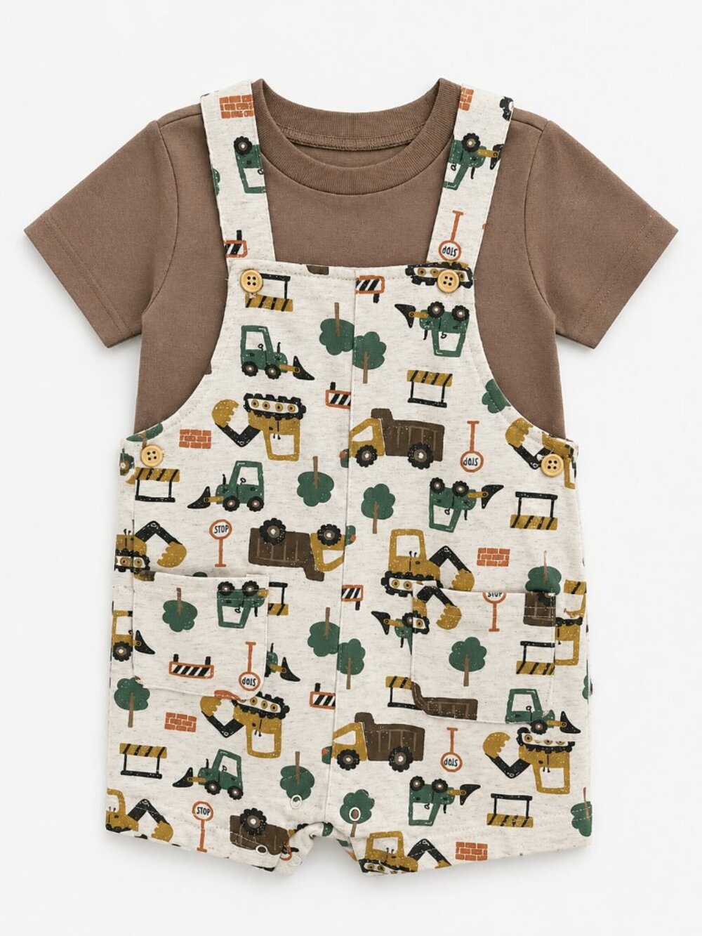 NWT Baby Essentials 2 Piece Baby Toddler Boy Construction Romper Set | Shortall